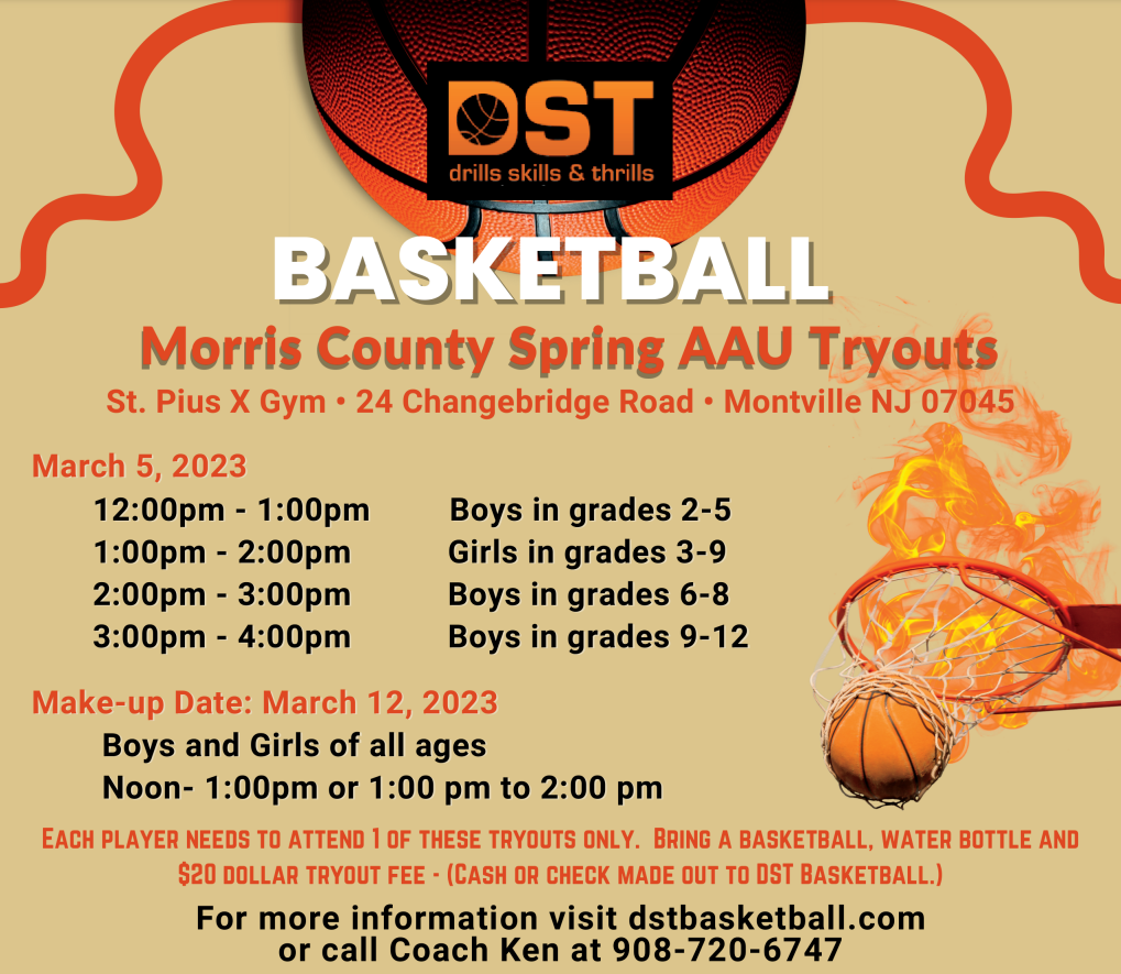 Spring 2023 AAU Morris County Tryouts for Boys & Girls DST Basketball