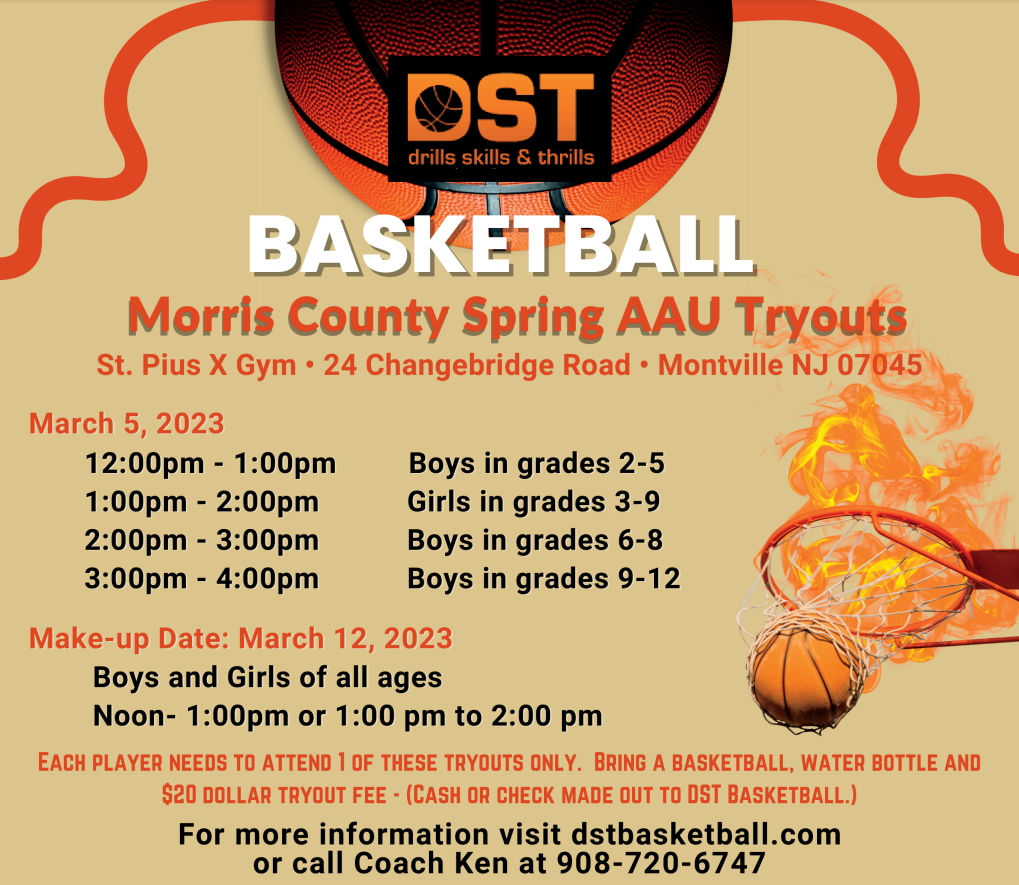 Spring 2023 AAU Morris County Tryouts for Boys & Girls - DST Basketball